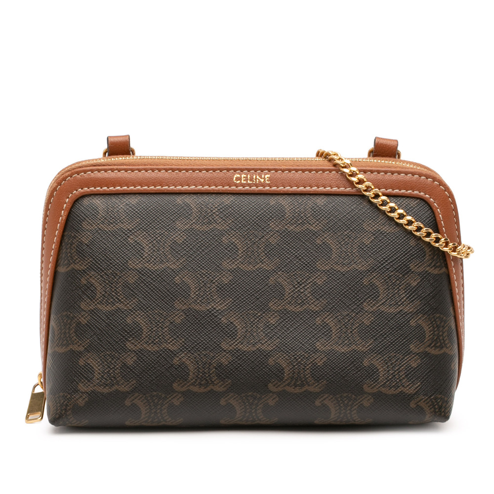 Pre-Loved Celine Triomphe Coated Canvas Clutch On Chain